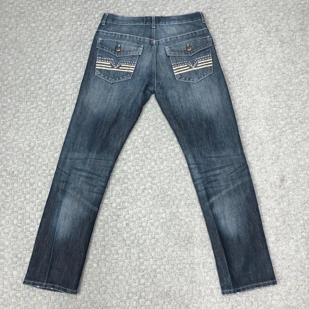 Lions Crest English Laundry Jeans Mens 30x32 Blue Straight Denim Embroidered